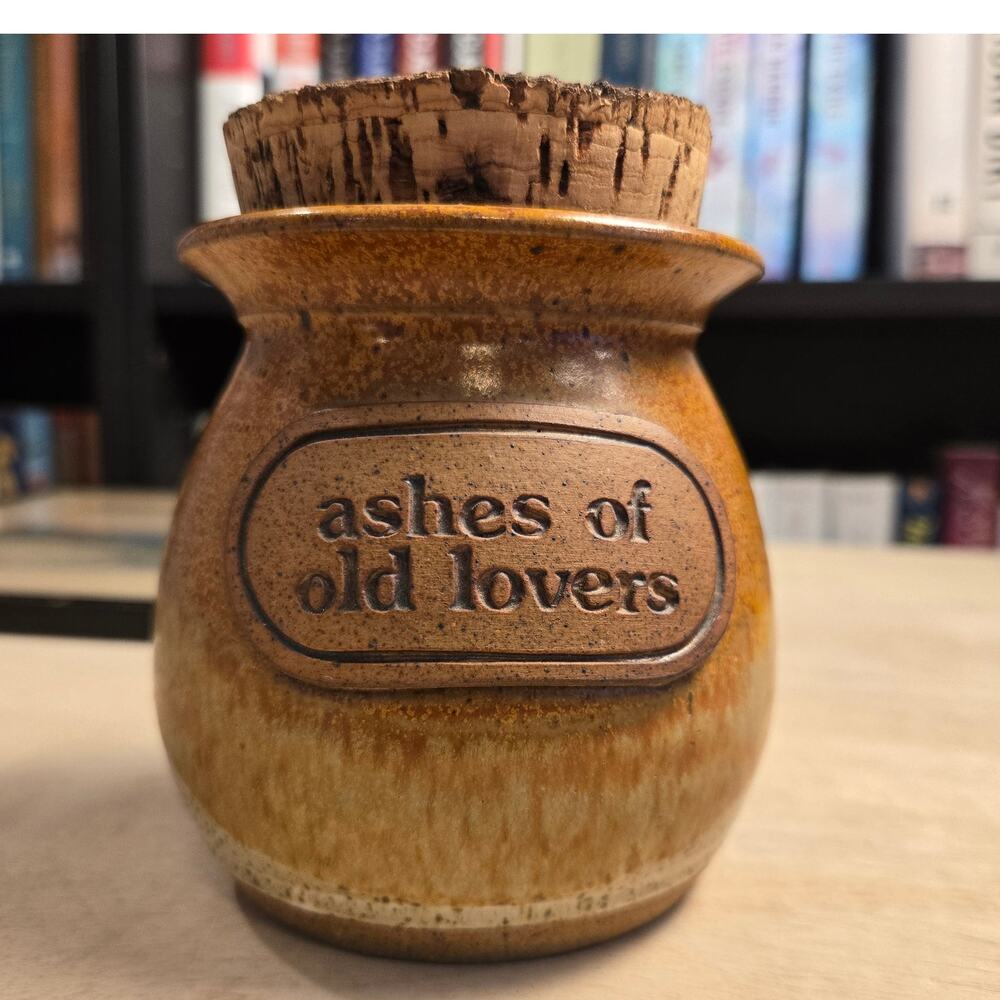 Pottery Jar with cork "Ashes of Old Lovers" novelty makers mark